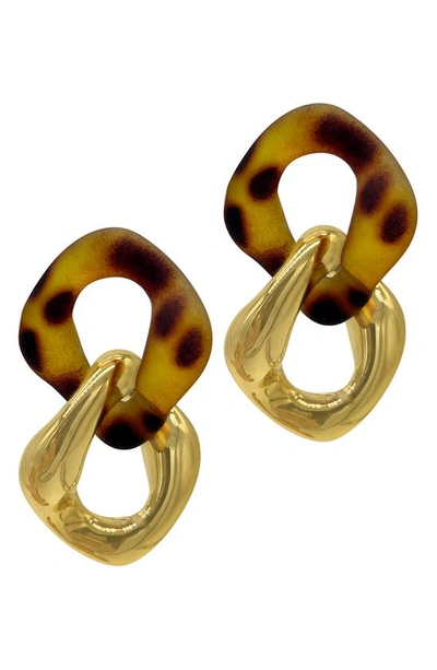 Shop Adornia 14k Gold Plate Tortoiseshell Resin Link Drop Earrings In Brown