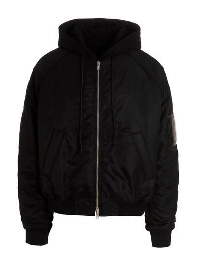 Shop Juunj Hooded Nylon Bomber Jacket In Black