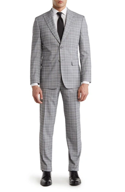 Shop English Laundry Plaid Two Button Peak Lapel Trim Fit Suit In Gray