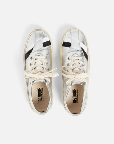Shop Re/done 70s Low Top Striped Sneaker In Metallic Silver Leather