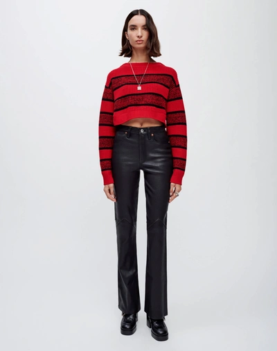 Shop Re/done Cropped Boatneck Pullover In Red Black Rugby