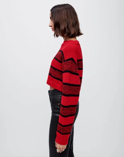 Shop Re/done Cropped Boatneck Pullover In Red Black Rugby