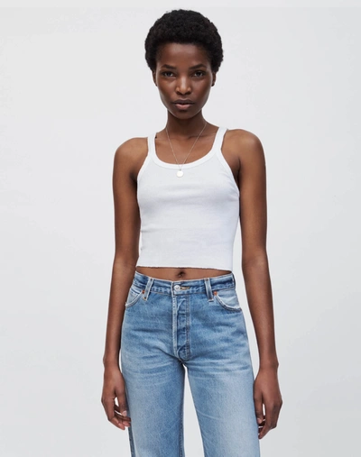 Shop Re/done Cropped Ribbed Tank In Optic White