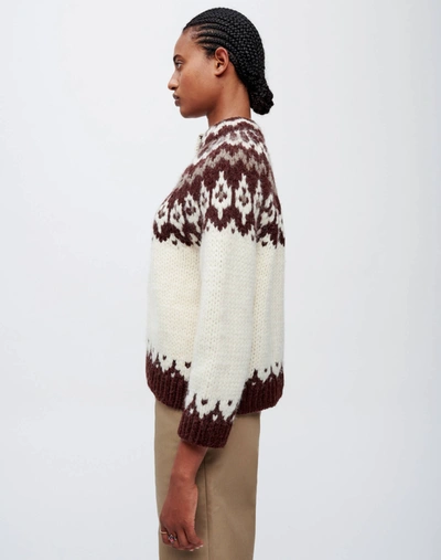 Shop Re/done High Neck Cardigan In Vintage Ivory Fair Isle