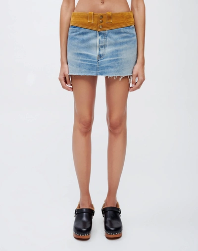Shop Vintage Levi's Levi's Suede Yoke Mini Skirt In Indigo With Suede