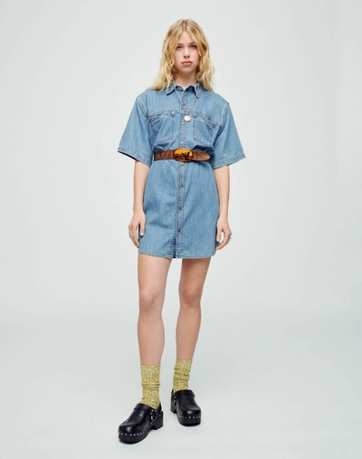 Shop Re/done Oversized Shirt Dress In Stoned Ciel