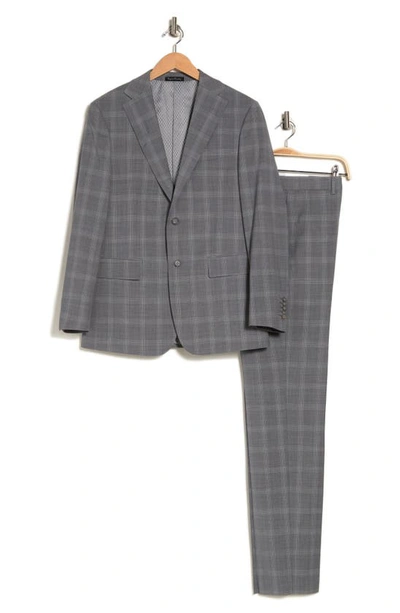 Shop English Laundry Plaid Two Button Peak Lapel Trim Fit Wool Blend Suit In Gray