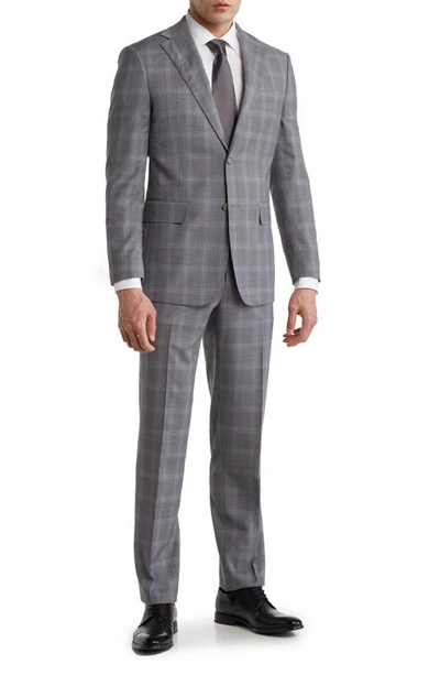 Shop English Laundry Plaid Two Button Peak Lapel Trim Fit Wool Blend Suit In Gray