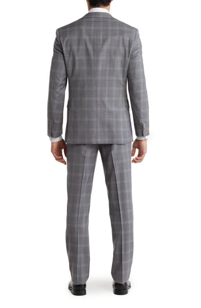 Shop English Laundry Plaid Two Button Peak Lapel Trim Fit Wool Blend Suit In Gray