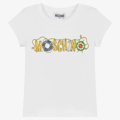 Shop Moschino Kid-teen Girls White Cotton Logo T-shirt