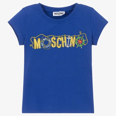 Shop Moschino Kid-teen Girls Blue Cotton Logo T-shirt