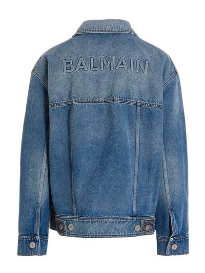 Shop Balmain 'monogram' Jacket In Light Blue