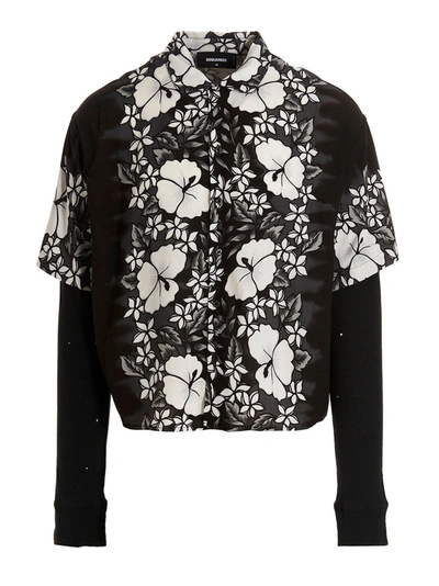 Shop Dsquared2 Floral Bowling Shirt In White/black