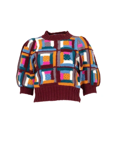 Shop Sea Camryn Crochet Puff Sleeves Sweater In Multi