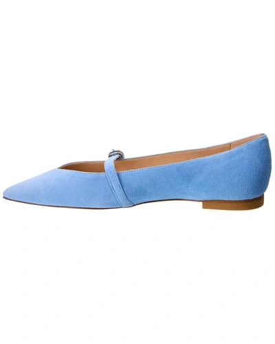 Stuart Weitzman Crystal Buckle Suede Flat In Blue