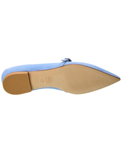 Stuart Weitzman Crystal Buckle Suede Flat In Blue