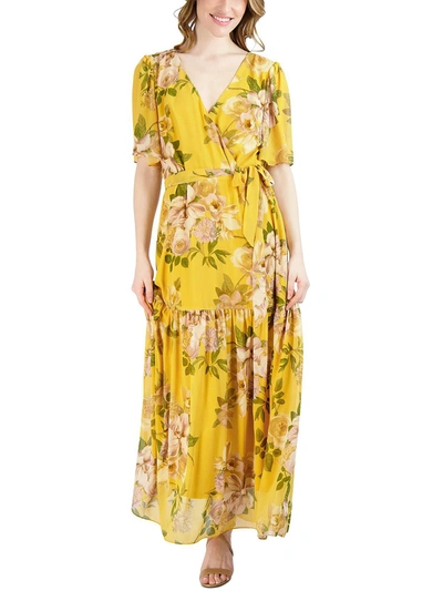 Shop Donna Ricco Womens Floral Printed Long Maxi Dress In Yellow