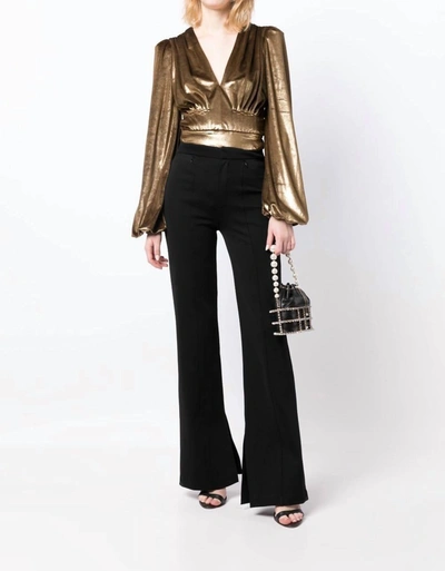 Shop Patbo Metallic Velvet Plunge Bodysuit In Gold