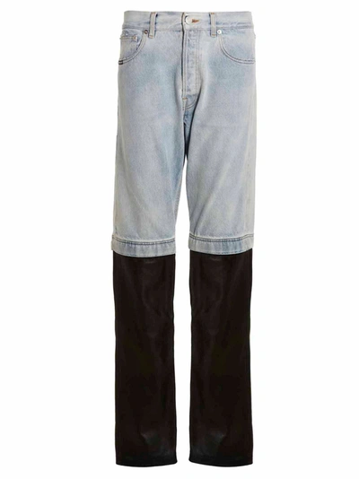 Shop Vtmnts 'leather/denim Jeans' Pants In Multicolor