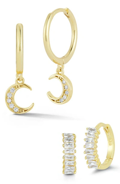 Shop Glaze Jewelry Sterling Silver & Cz Celestial Hoop Earrings Set In Gold