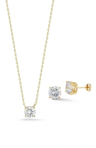 Glaze Jewelry Round Cubic Zirconia Stud Earrings & Pendant Necklace Set In Gold