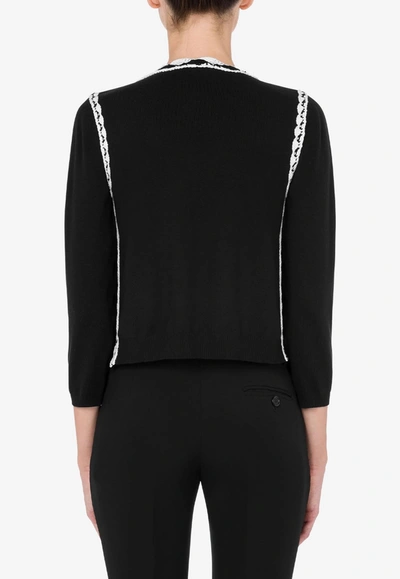 Shop Moschino Crochet Details Wool Cardigan In Black