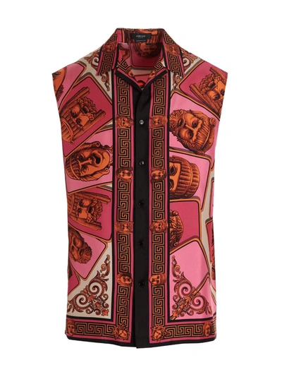 Shop Versace 'masks Foulard' Shirt In Multicolor