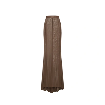 Shop Saint Laurent Tulle Midi Skirt In Brown