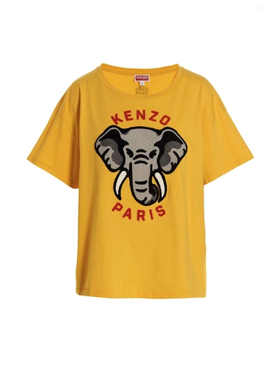 Shop Kenzo Logo Embroidery T-shirt In Yellow
