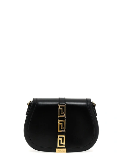 Versace Grecca Goddess Large Leather Tote Bag in Black