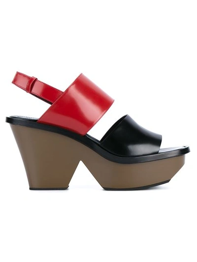 Marni Colorblock Leather Platform Sandals In Black