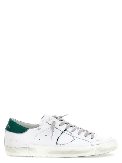 Philippe Model Prsx Sneakers In Leather And Green Heel In Bianco Verde |  ModeSens