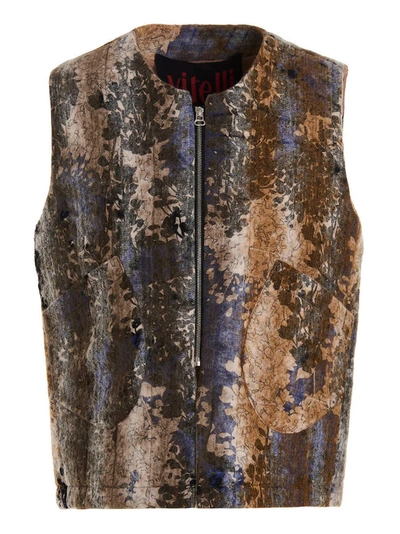 Vitelli Abstract Pattern Sleeveless Vest With Front Pockets
