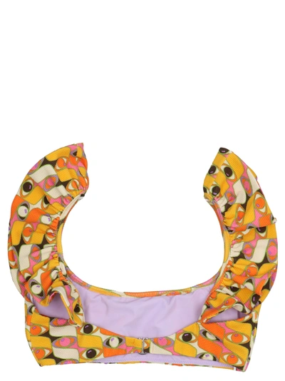 La Doublej Ruffled Printed Bikini Top