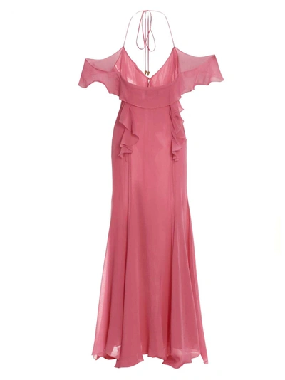 Shop Blumarine Flounced Silk Dress