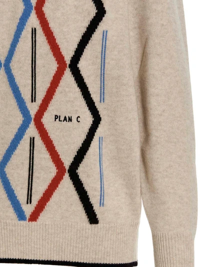 Plan C Geometric Pattern V-neck Knit Sweater