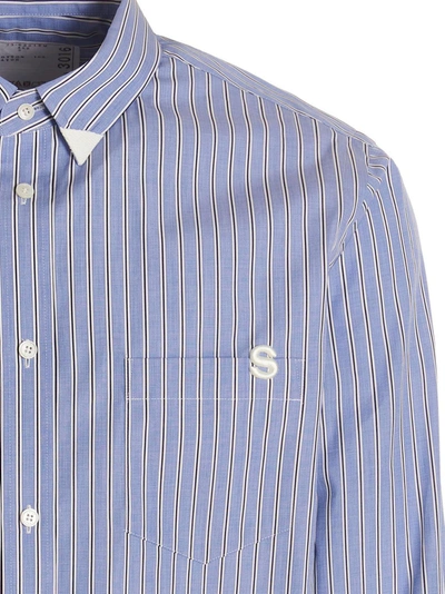 Shop Sacai Logo Embroidery Striped Shirt