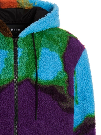 Shop Msgm Multicolor Teddy Hooded Jacket