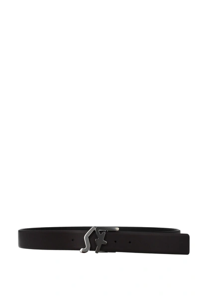 Shop Ferragamo Regular Belts Leather Black Hazelnut
