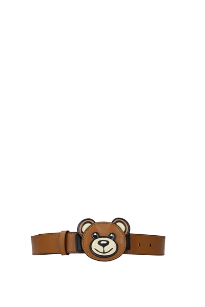 Shop Moschino Regular Belts Leather Brown Leather