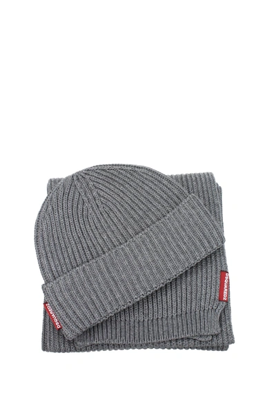 Shop Dsquared2 Scarves Set Scarf And Hat Cotton Gray