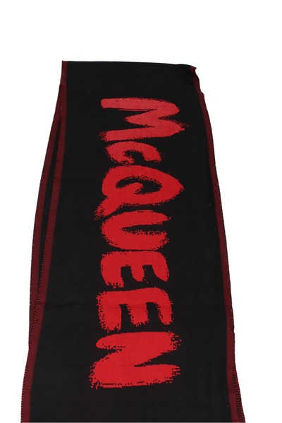 Shop Alexander Mcqueen Scarves Wool Black Red