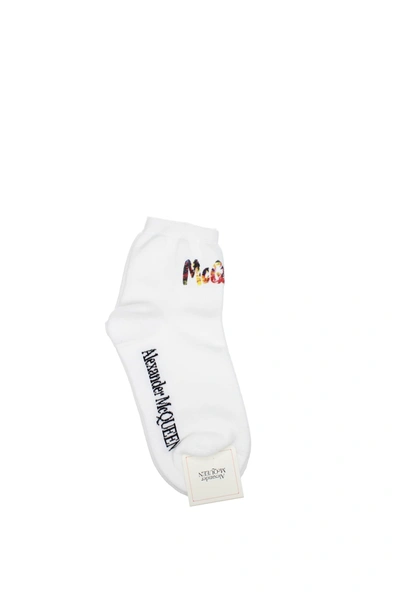 Shop Alexander Mcqueen Short Socks Cotton White Multicolor