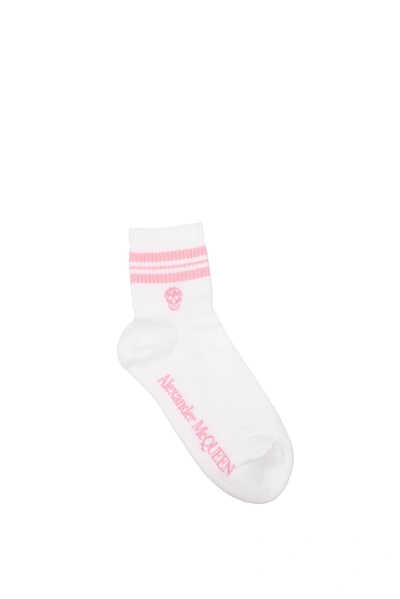Shop Alexander Mcqueen Short Socks Cotton White Nude Pink