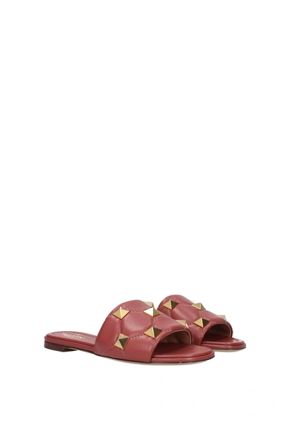 Shop Valentino Slippers And Clogs Roman Stud Leather Brown Ginger