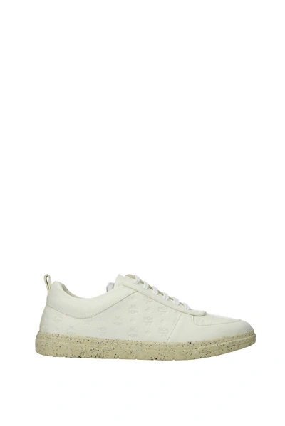 Shop Mcm Sneakers Leather Beige Butter