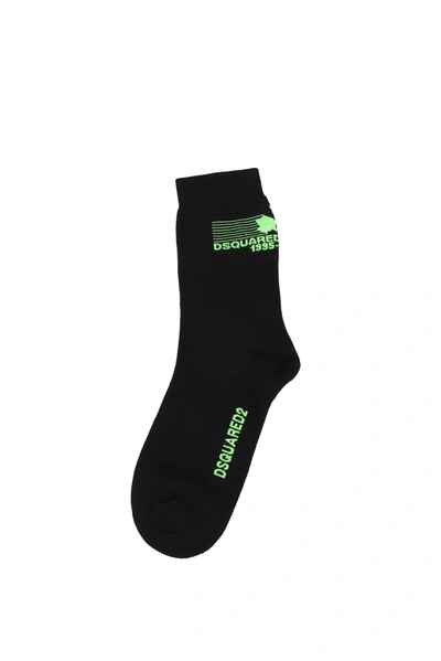 Shop Dsquared2 Socks Cotton Black Fluo Green