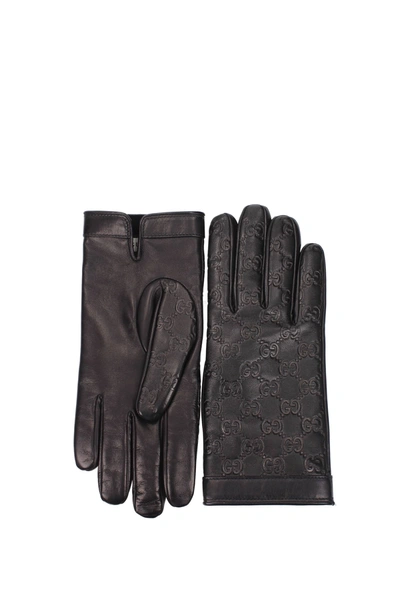 Shop Gucci Gloves Leather In Black