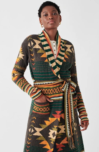 Faherty Paloma Geometric Organic Cotton Long Cardigan In Eagle Peak