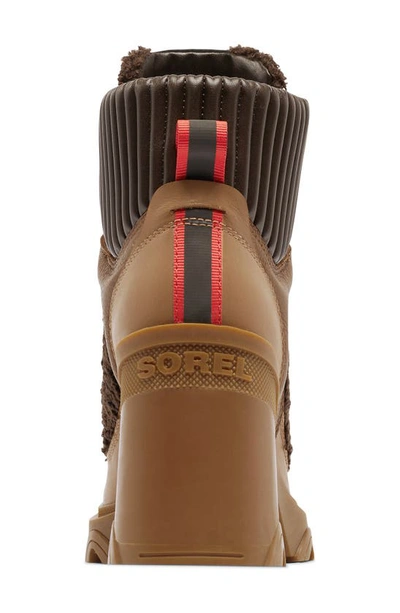 Sorel Brex™ Leather & Faux Shearling Block Heel Lace-up Bootie In Tawny Buff Blackened Brown